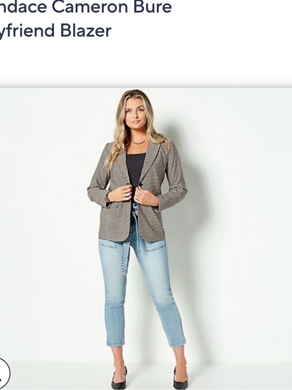 Candace Cameron Bure Black and Tan Houndstooth Boyfriend Blazer